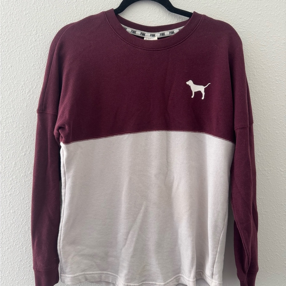 Pink Victoria Secret Women’s Burgundy And White Long Sleeve Shirt